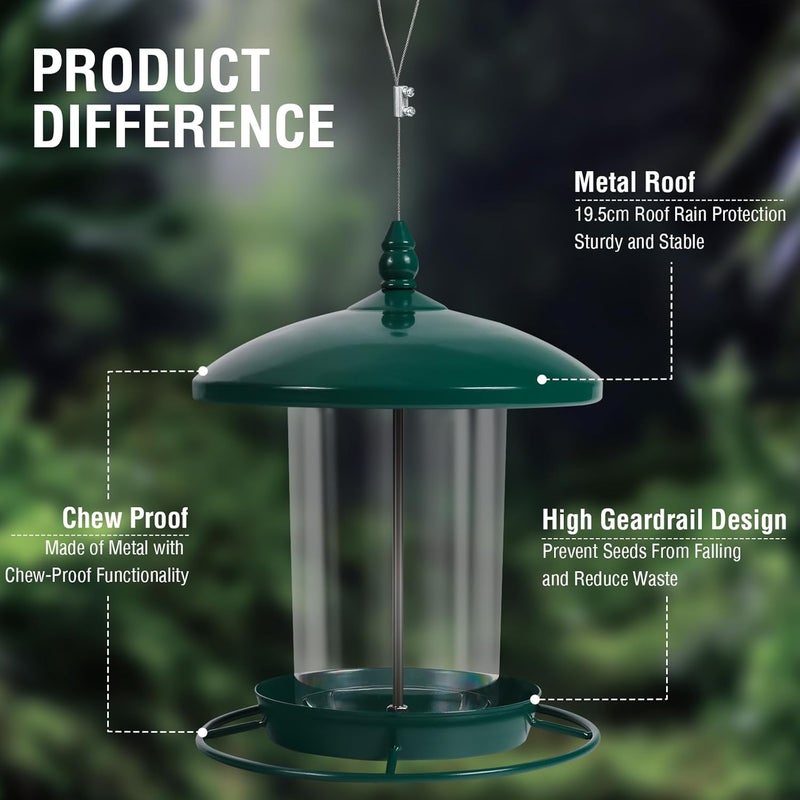 Youvip Metal Bird Feeder for Outdoors Hanging,3.0LB Seed Feeder,Easy to Fill & Clean,360° Feeding,Chew Proof Weatherproof Roof for Gardens and Wild Birds,Green - Image 4